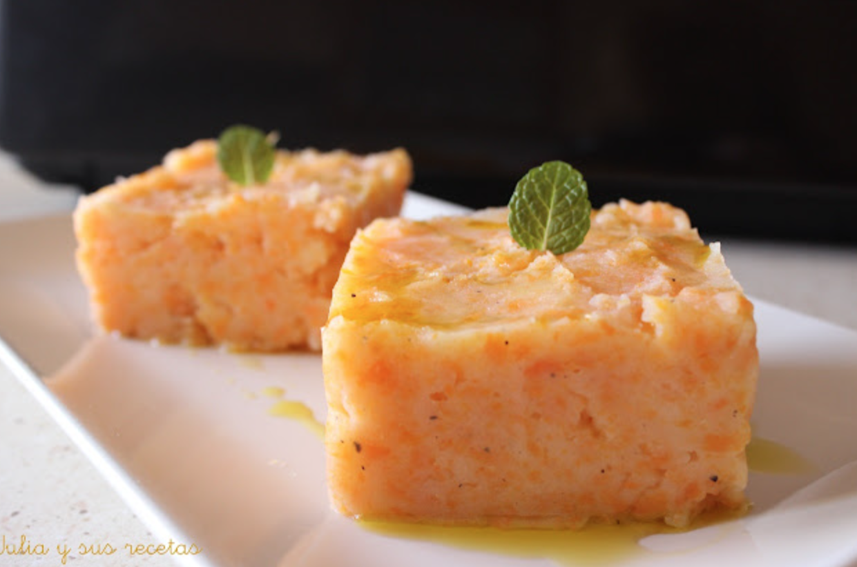 papillote de pechuga de pollo con pure de patata con zanahoria